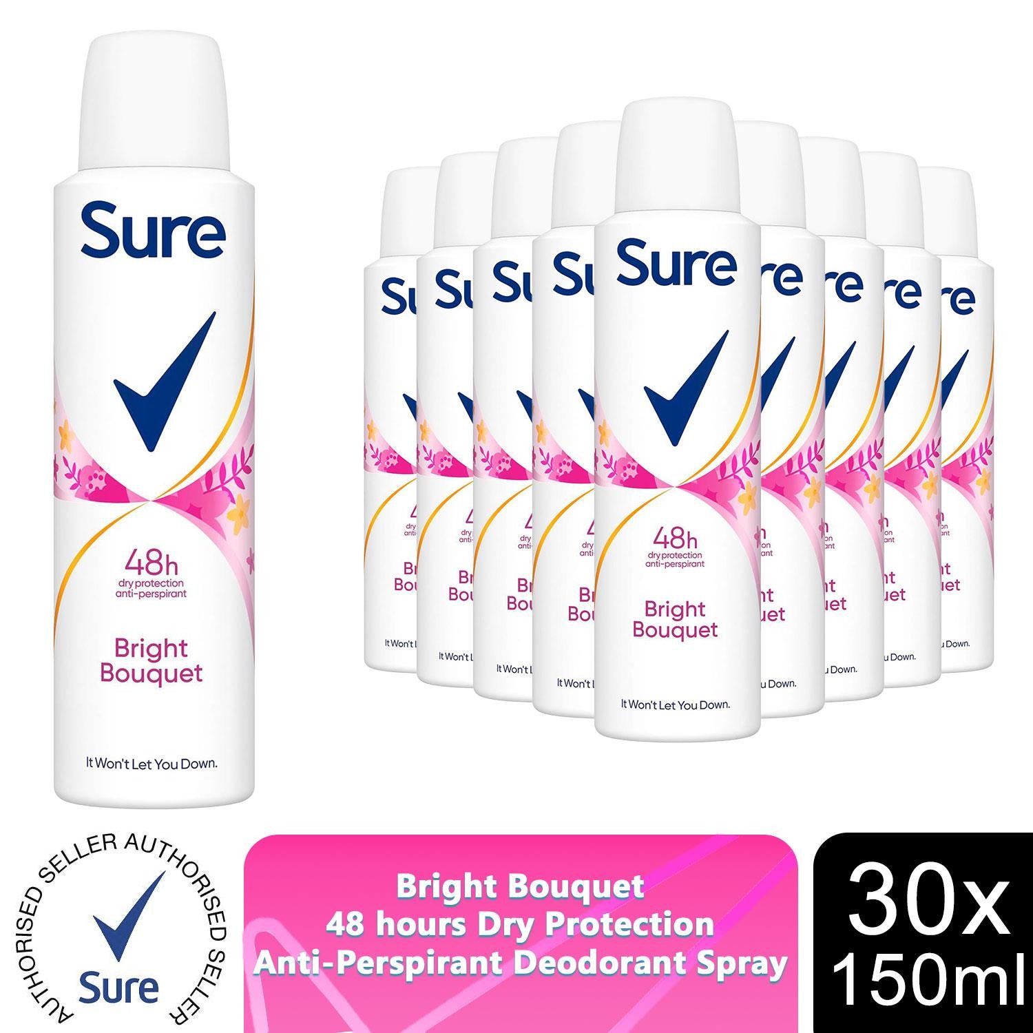 Sure Women 48H Protection Anti-Perspirant Deodorant Bright Bouquet 150ml, 30 PK
