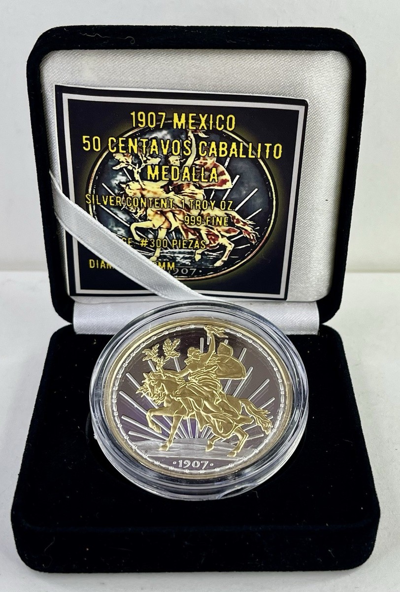 2022 Mexico 1907 Caballito 50 Centavos Gold Gilt Coin Mintage 300