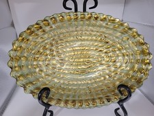 Abstract Oval Studio Glass Dish Bowl Handmade Artisan swirl silver coated