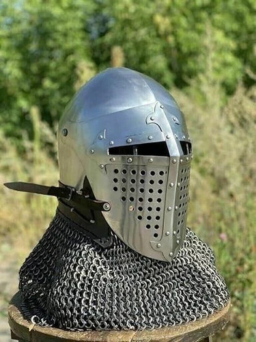 Casco de acero medieval calibre 18 guerrero caballero bascinet cota de malla casco regalo - Imagen 3 de 5