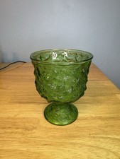Vintage EO Brody Green Crinkle Glass Goblet Vase Made In USA Midcentury HTF