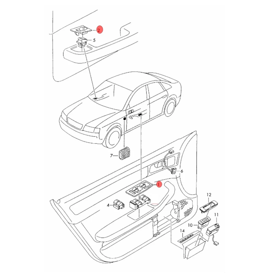 Door Master Power Window Switch Frame Panel Trim for Audi A6 C5 1998-2004 Foto 2 de 4