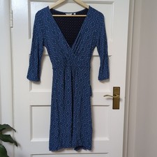 Fat Face 10 Blue V Neck Tie Back 3/4 Sleeves Dress Mandala Pattern Viscose 