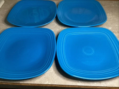 Set Of 4- Fiesta Ware Peacock Blue 10 3/4” Square Dinner Plate Homer Laughlin