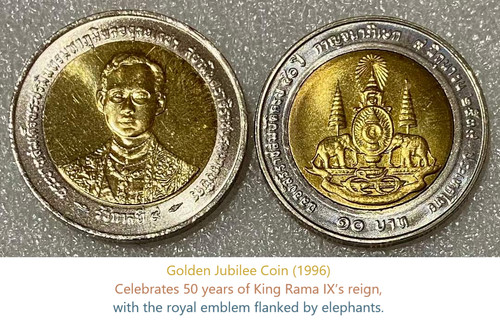 Thailand 1996 10 Baht Rama IX Golden Jubilee Elephant Coin UNC Thai Mint Bag
