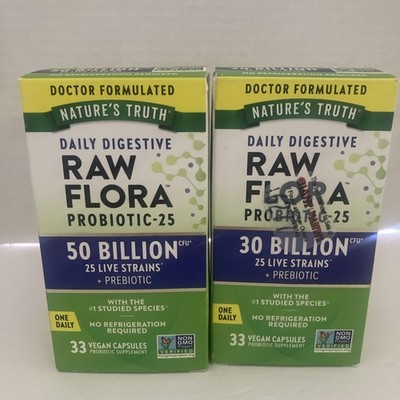 2x Natures Truth Daily Digestive Raw Flora Probiotic 50 Billion CFU EXP-08/2026