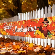 Happy Thanksgiving Banner Outdoor，Large Fall Banner for Thanksgiving Decorations
