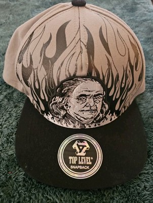 Top Level Benjamin Franklin Hat Cap Snap Back Gray Black Flame Graphic Mens $