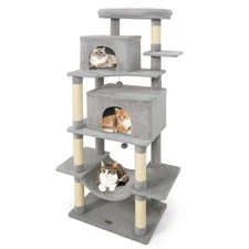 70” Large Cat Tree for Indoor Cats w/Plush Top Perch, Dual large Condos, Hammock