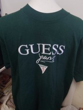 VINTAGE SEWN GUESS JEANS T SHIRT SINGLE STITCH GREEN L FRUIT OF THE LOOM NICE