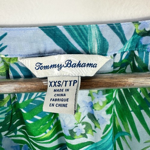 Tommy Bahama Top XXS Azul Floral Seda Algodón Boho Resort Campesino Playa Costal - Imagen 2 de 6