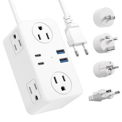 European Travel Plug Adapter, EU/UK/US Travel Plug Adapter Power Strip, 6 AC