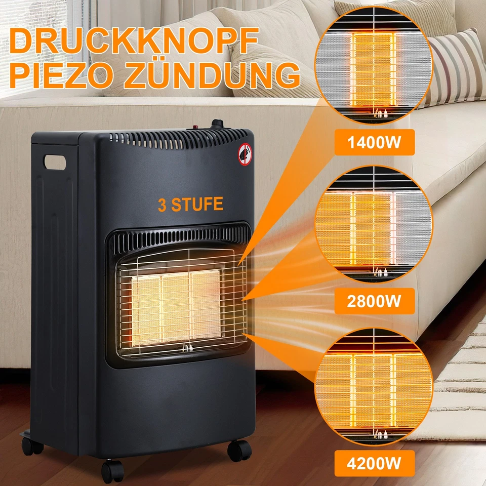 Gasheizung Heizgerät 4200W Gasheizer Heizstrahler Mit Rädern Infrarot Gasofen - Bild 3 von 4