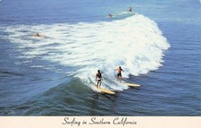 Vintage Surfing Postcard Southern California Beaches Pacific Ocean 1950s
