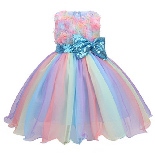 Girls Dress Rainbow Birthday Party Dance Costume Princess Dress Kids Clothes New - Picture 13 of 17