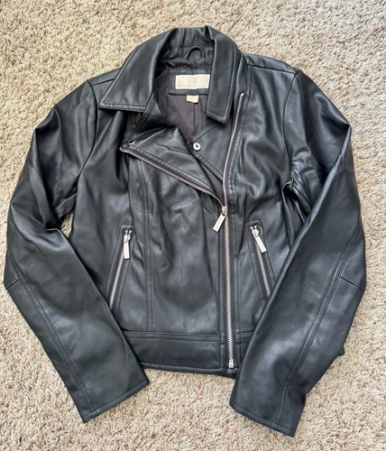 Giacca Moto Michael Kors Ecopelle Nera Asimmetrica Media