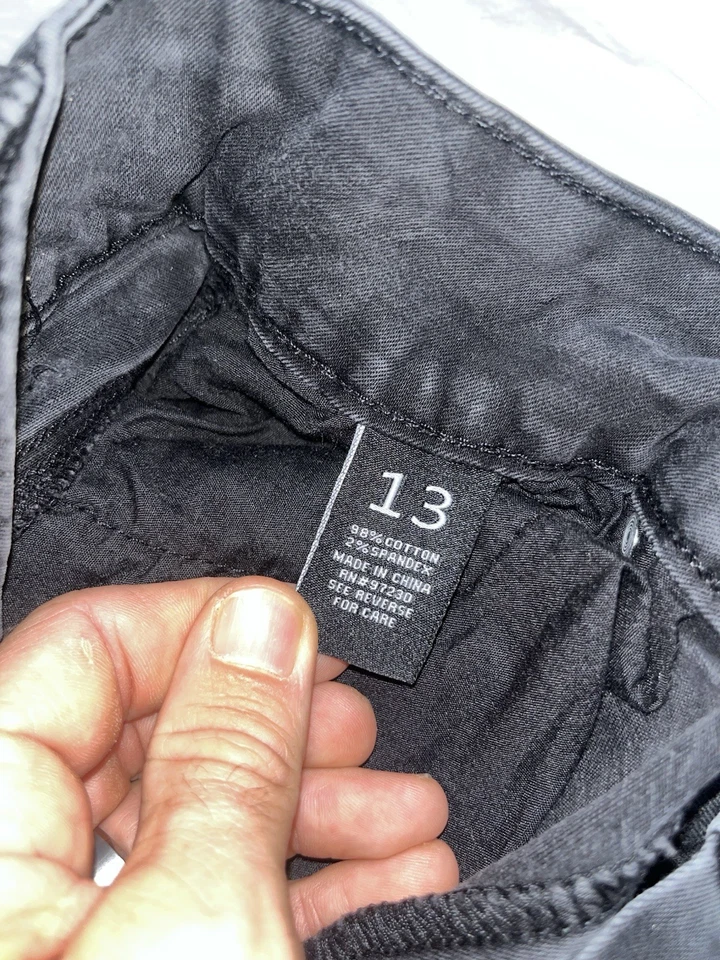 Pantalones de mezclilla Almost Famous Juniors desgastados negros ajustados elásticos talla 13 tiro medio Foto 4 de 4