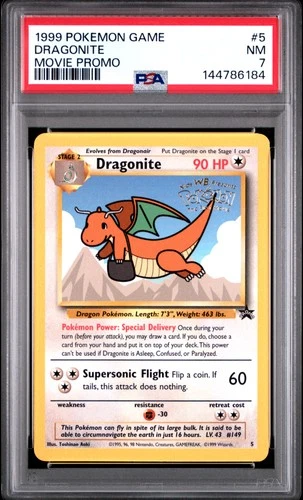 1999 POKEMON GAME MOVIE MOVIE PROMO #5 DRAGONITE PSA 7