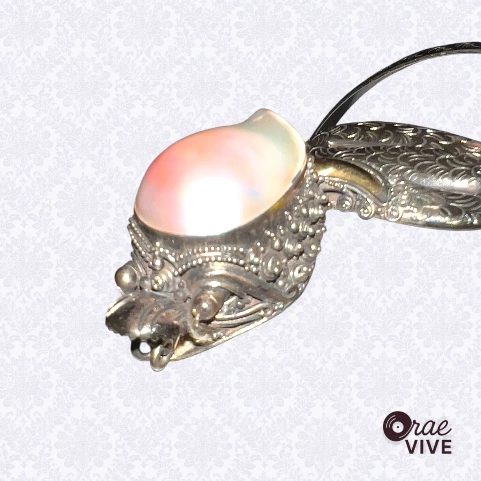 Brazalete de dragón Naga tailandés vintage de plata de ley 925 con perla barroca Foto 2 de 4