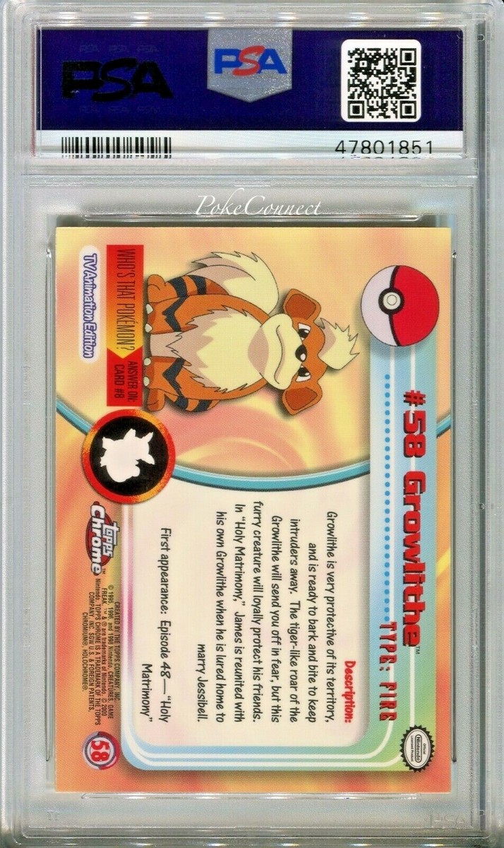 PSA 10 GEM MINT Pokemon GROWLITHE 2000 Topps Chrome Series 1 #58