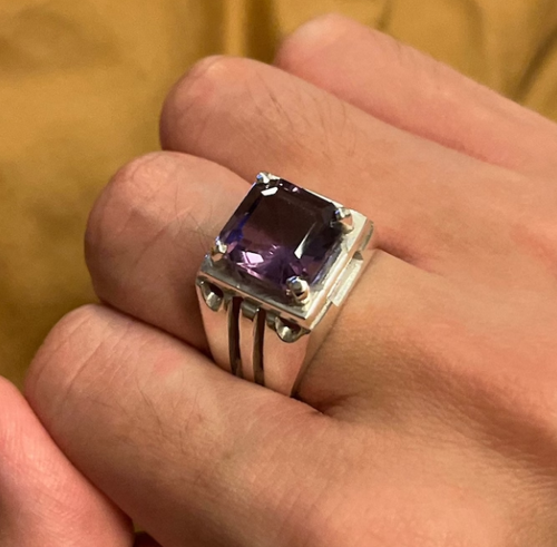 Amethyst Gemstone Ring Natural Amethyst Stone Birthstone Christmas Ring Silver - Picture 2 of 2