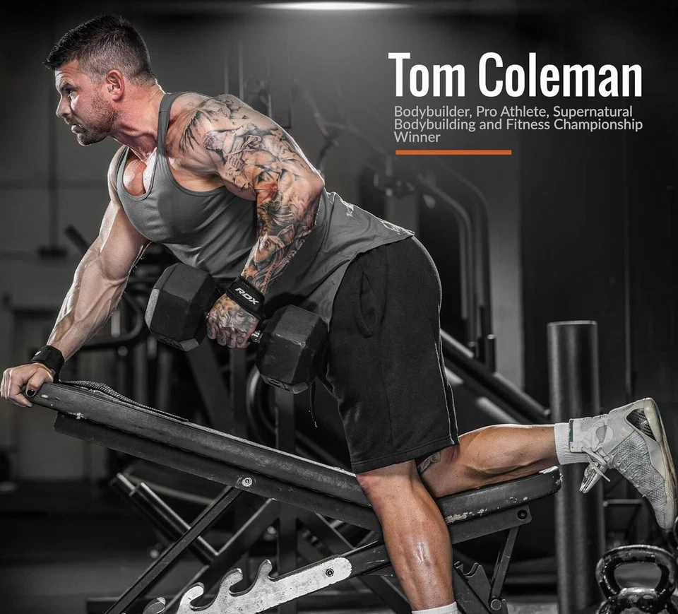 Correas para muñecas de levantamiento de pesas de RDX, muñequeras levantamiento de pesas, correas para muñecas de gimnasio Foto 3 de 4