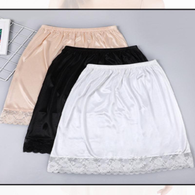 Lace faux silk women's satin skirt petticoat half underskirt loose 45 cm