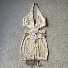 BNWT Oh Polly Amante Beige Embellished Cut Out Halter Bodycon Mini Dress Size 6