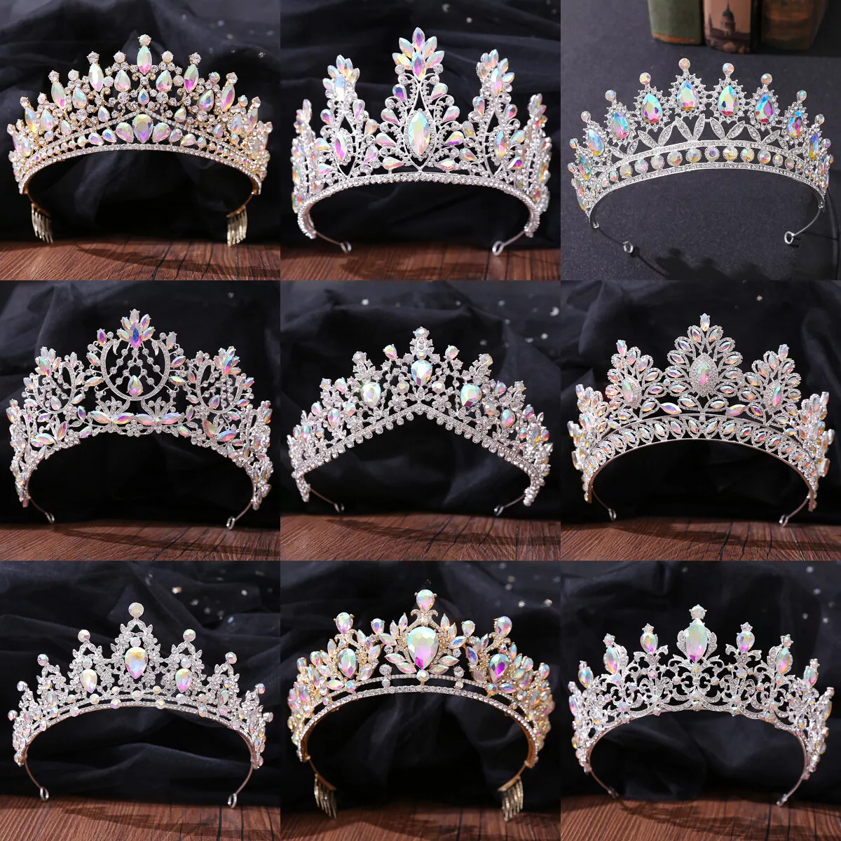 AB Crystal Queen Princess Wedding Bride Headband Tiara Crown 12 Styles