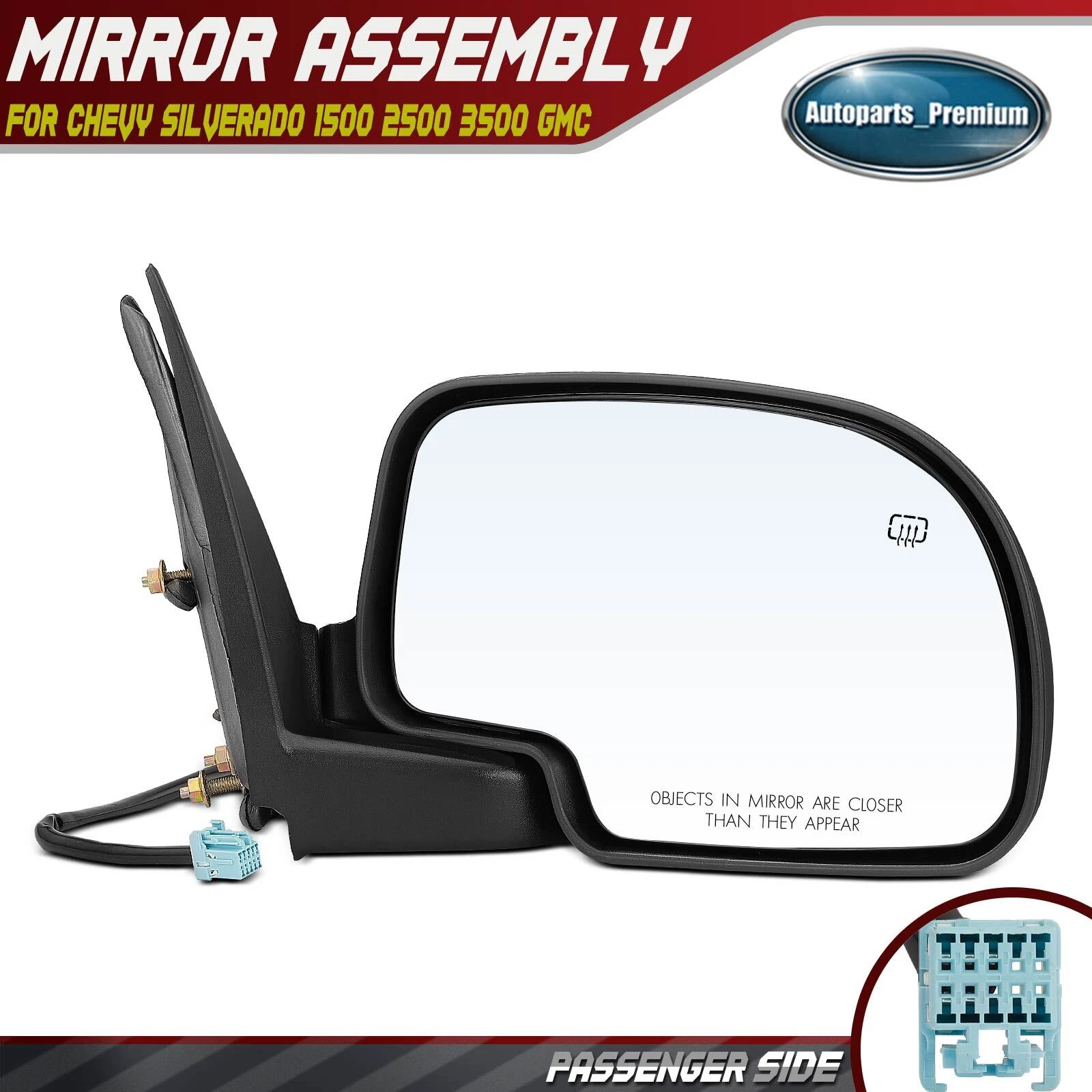 Right RH Black Power Heated Mirror for Chevy Silverado 1500 2500 3500 GMC Sierra