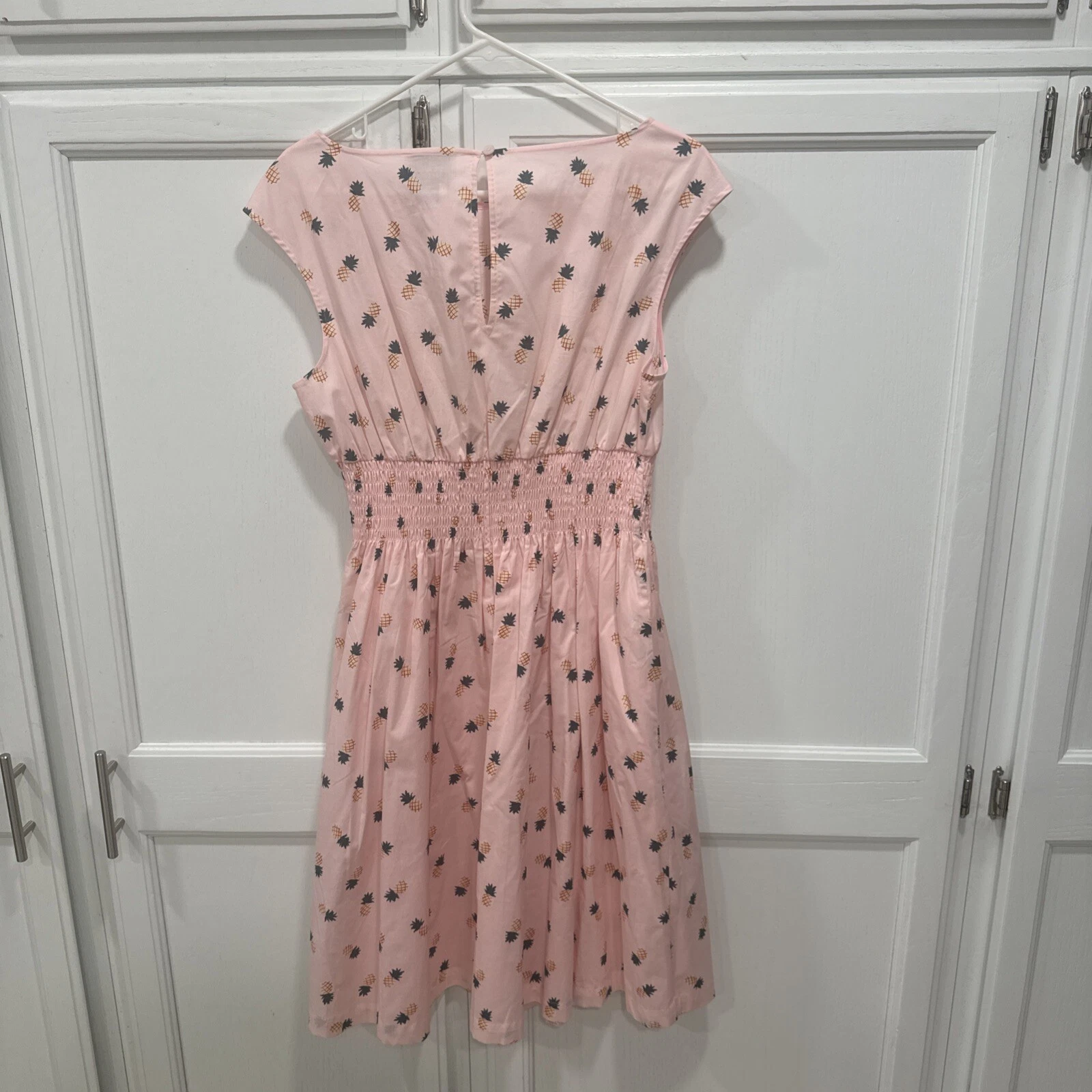 Abito Kate Spade Blair rosa stampa ananas vestito vita fumè tasche L nuovo