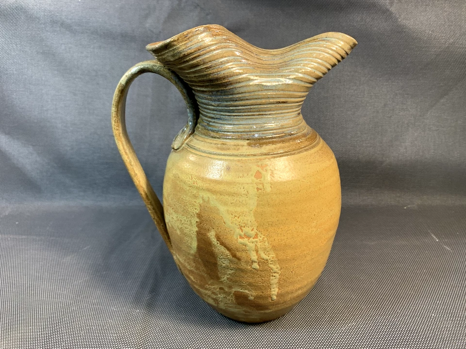 Ancien beau pichet pot à eau en terre cuite vernissée signé Larozas vintage - Photo 4/4