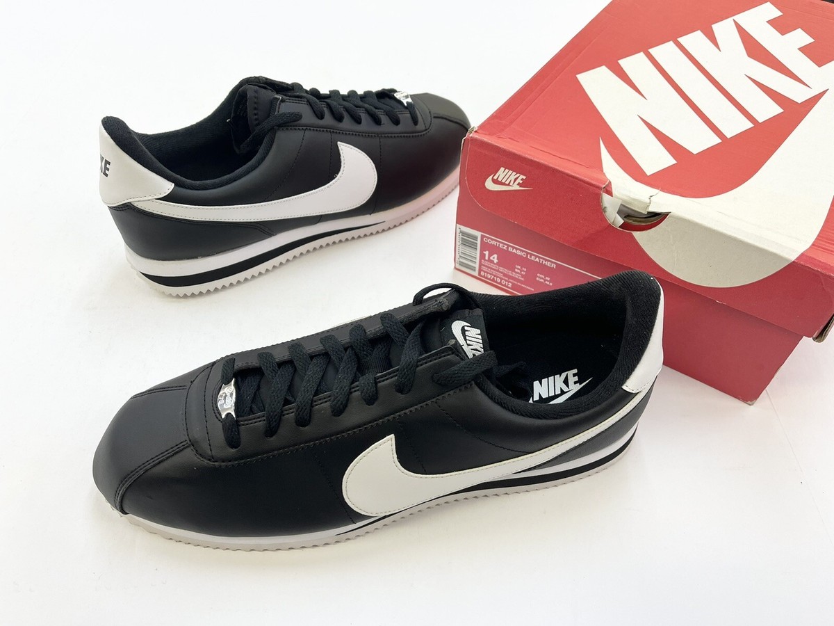 2015 Nike Leather Cortez Black White Metallic Silver Sz 14 Men