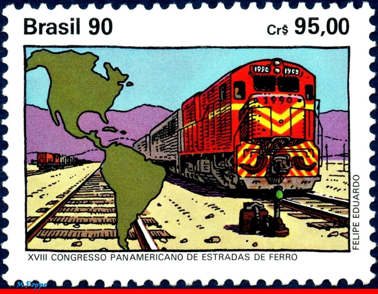 2280 BRAZIL 1990 18th PANAMERICAN RAILROAD CONGRESS, TRAINS, MAPS, MI# 2375, MNH