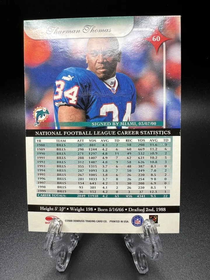 2000 Donruss Elite - Thurman Thomas #60 - Image 2 of 2