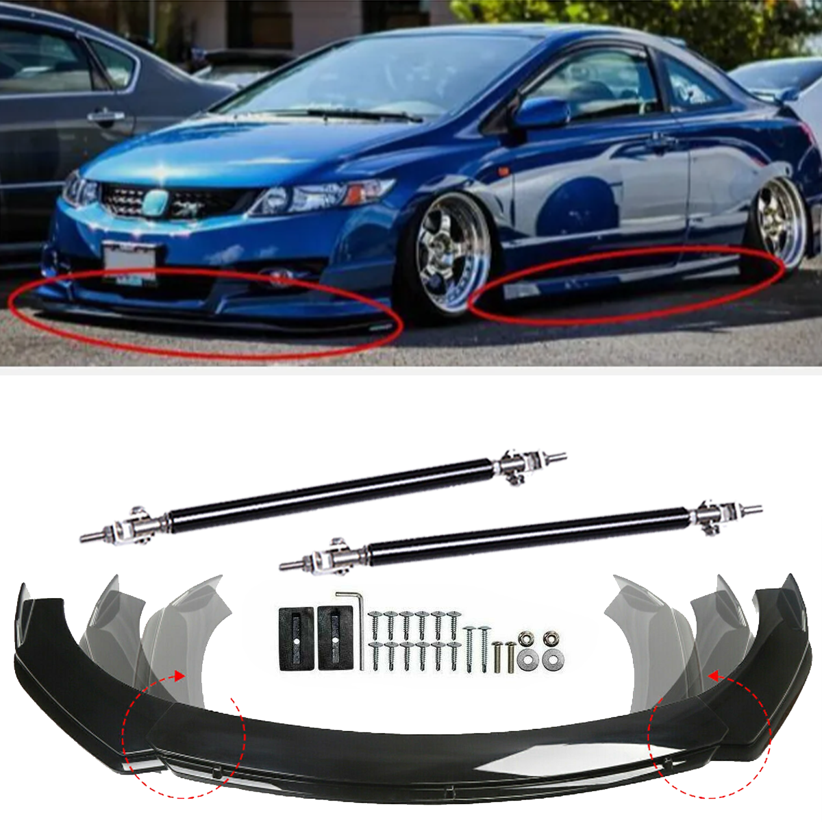 For Honda Civic SI Coupe Front Bumper Lip+Part Accessories Splitter+Spoiler Body