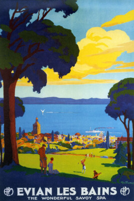 EVIAN LES BAINS THE WONDERFUL SAVOY SPA FRENCH LAKE GENEVA VINTAGE POSTER REPRO
