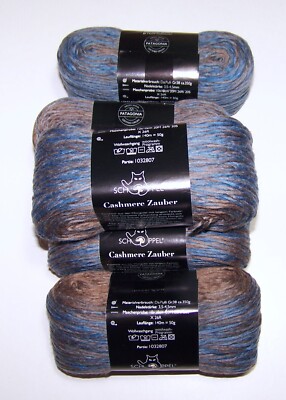 Lot of 5 balls of Schoppel CASHMERE ZAUBER Worsted Yarn #2257 BLUE & TAUPE