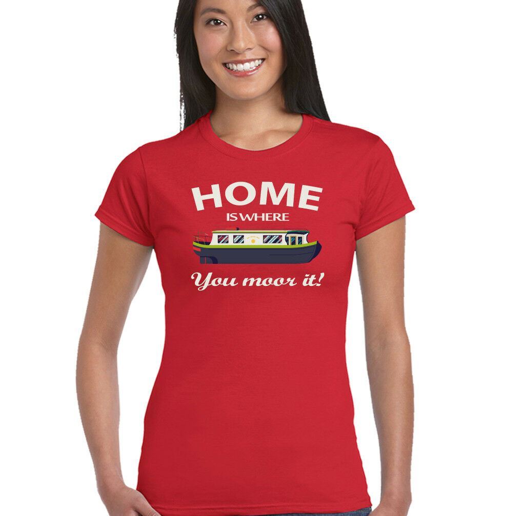 T-Shirt Homme Humour Bateau 'Home Is Where You Moor It' - Motif Barge/Canal - Plusieurs Couleurs - Coton - Neuf