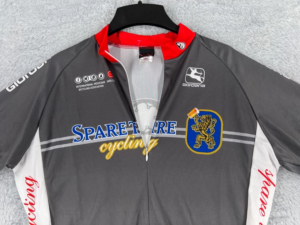 Giordana Cycling Jersey Adult Large Gray White 1/2 Zip Sparetire Cycling Beer - Image 4 of 4