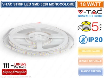 V-TAC STRISCIA LED 3528 MONOCOLORE 60LED/METRO BOBINA DA 5 METRI 2016 2041 2005