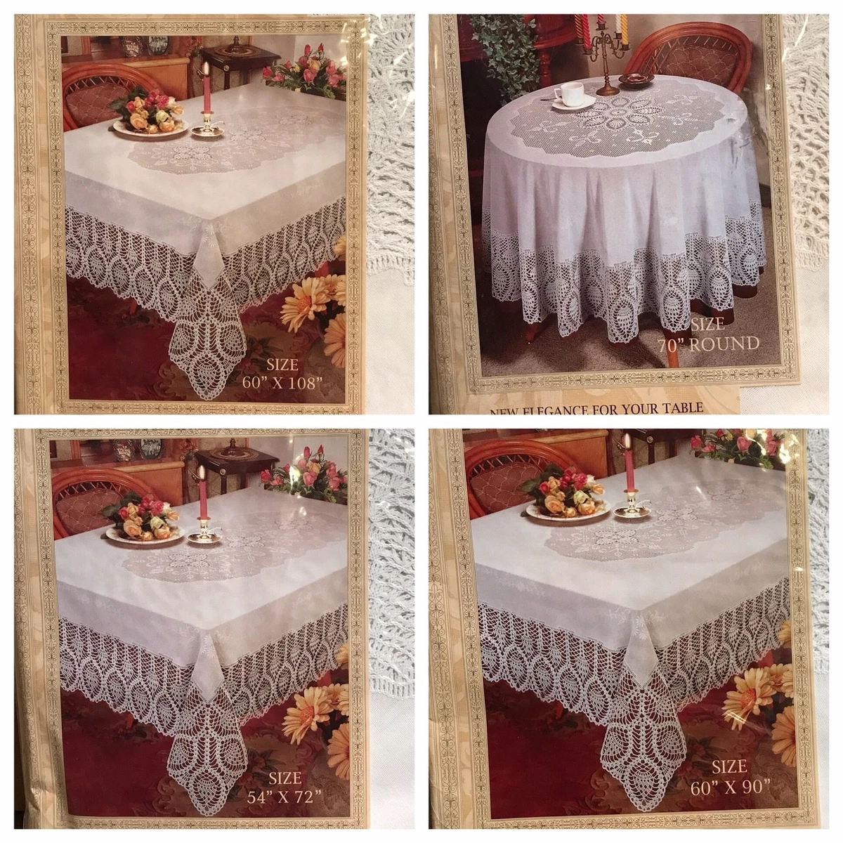 Better Home Crochet Vinyl Lace Tablecloth White Ivory Clear NEW