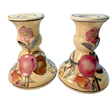 Hand Painted Floral Candlesticks Set of 2 Porcelain Chinoiserie by SPI Home VTG