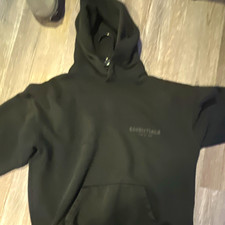 Essentials Men's Black Pullover Hoodie M Solid Long Sleeve Hooded Pockets