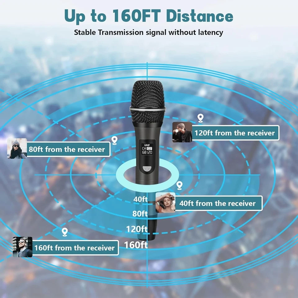 Wireless Microphones, UHF Metal Rechargeable Cordless Dynamic Mic System with Au - Image 3 of 4