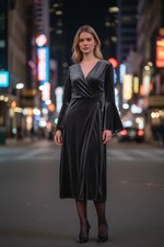 NWT Calvin Klein Black Velvet Bell Sleeve Wrap Dress Size 4