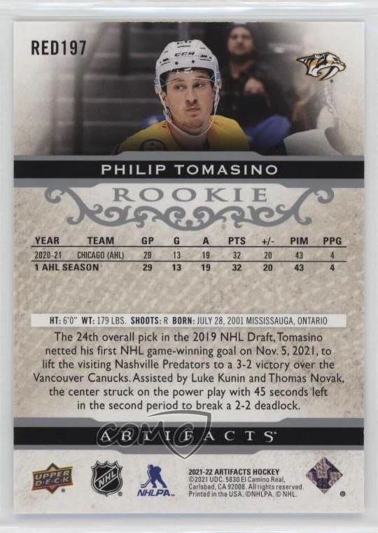 2021-22 Upper Deck Artifacts Extended Rookies /999 Philip Tomasino Rookie RC - Image 2 of 2
