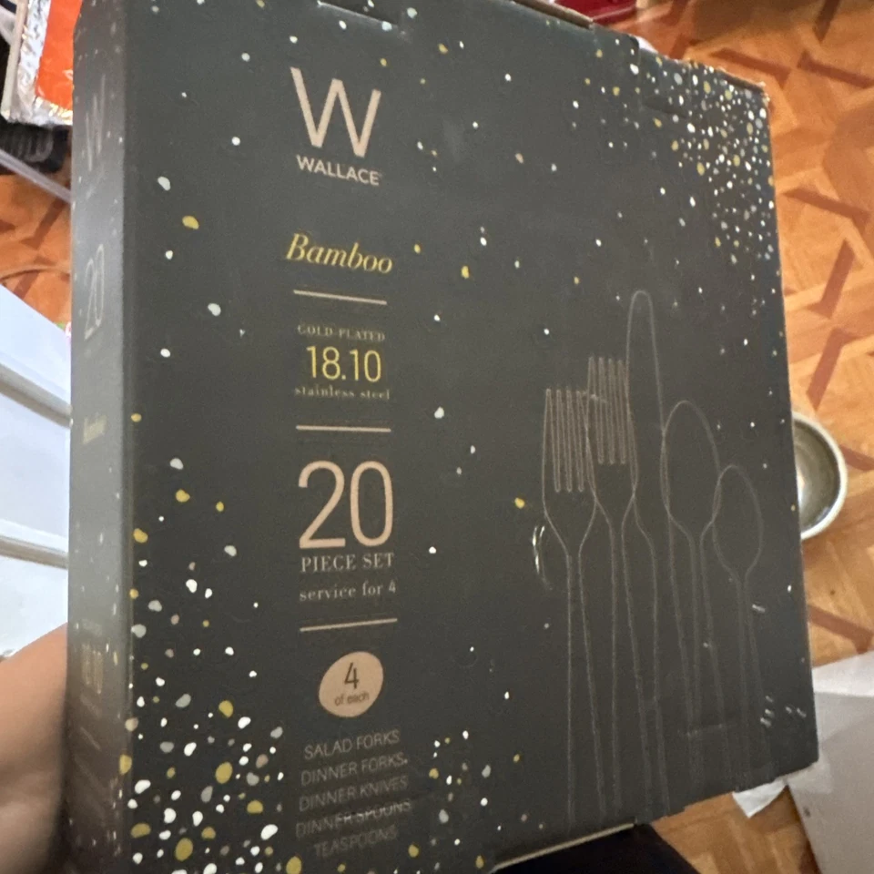 Juego de servicio de cubiertos de bambú Wallace de 20 piezas - chapado en oro. ¡Nuevo! Foto 4 de 4