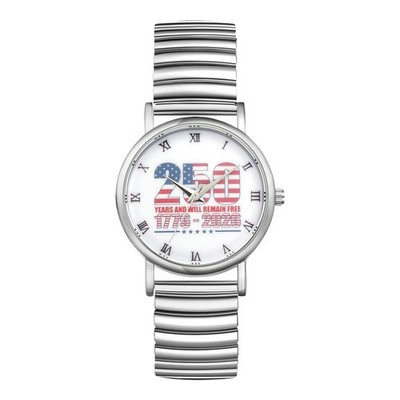 Women Easy Read USA 250th Anniversary Stainless Steel Elastic Band Wrist Watch