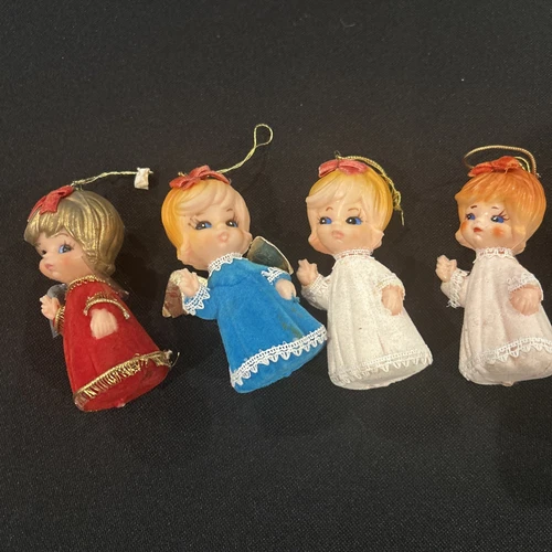 Lot Of 4 Vintage Flocked Christmas Angel Ornaments